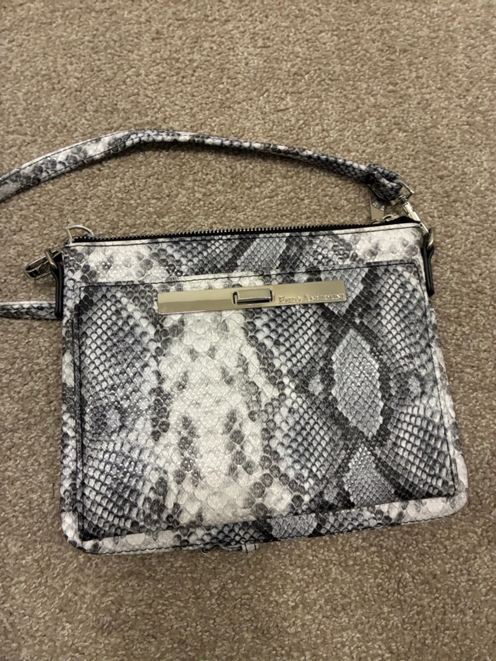 Enzo Angiolini Faux Snakeskin Crossbody Bag in Gray and White